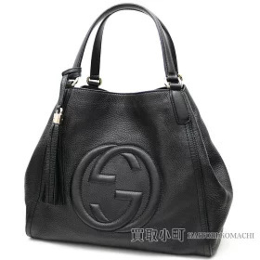 Gucci Soho Leather Shoulder Bag Tassel Charm Interlocking GG Stitch Tote Fringe